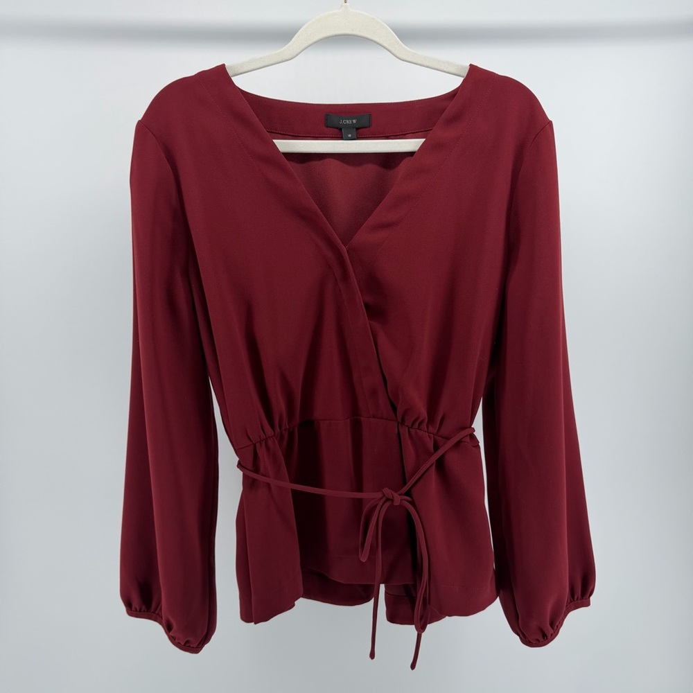J. Crew Burgundy Surplice Wrap Front Peplum Hem Blouse Top, Women's 16